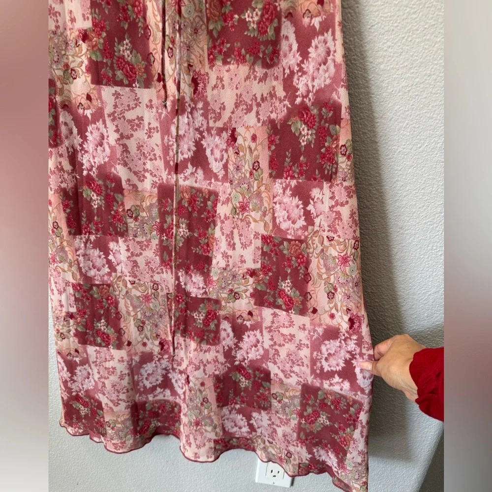 Vintage ARAMA Pink Floral Patchwork Slip Dress Lace Strap Cottagecore Size Small - Picture 5 of 12